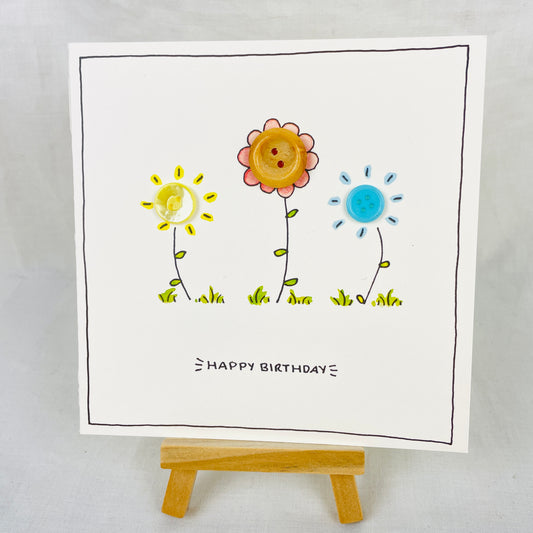 Happy Birthday Card - Button Flower