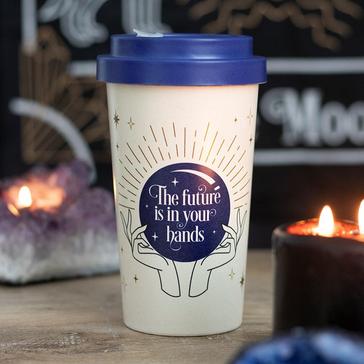 Travel Mug Tarot Readings Bamboo Eco Travel Mug “The Future is in Your Hands,”