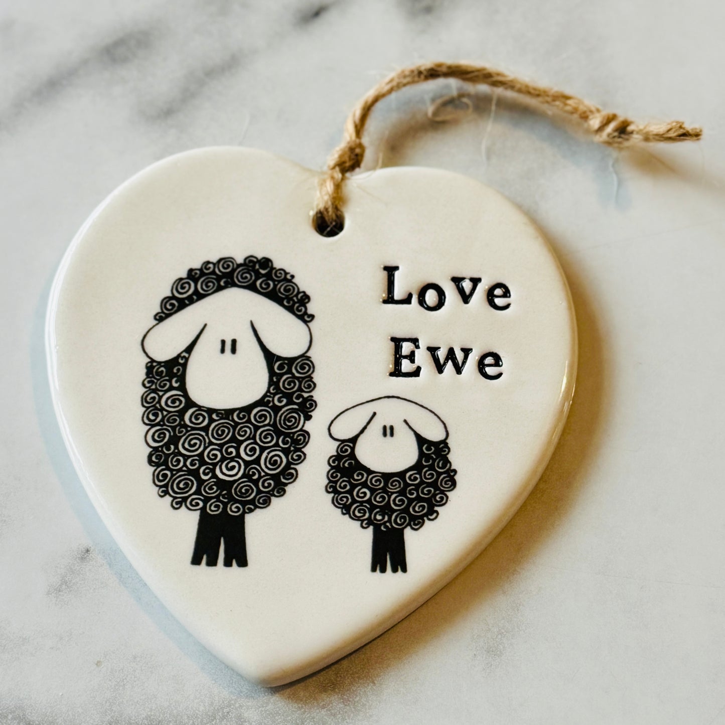 Love Ewe hanging ceramic heart