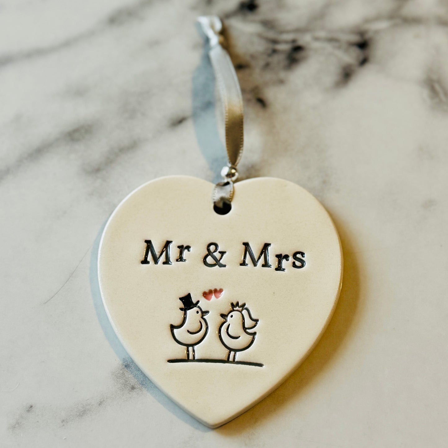 Mr & Mrs Ceramic Hanging Heart