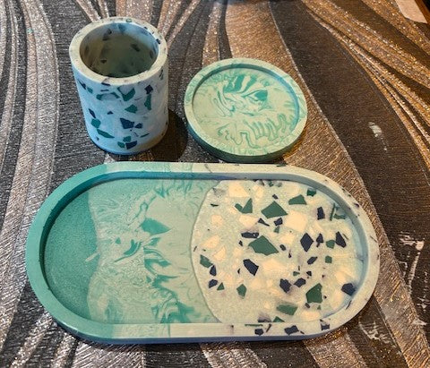 Make your own Oval Trinket Tray, Terrazzo Pot and Marbled Coaster Workshop Thursday 16th January