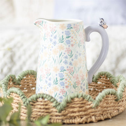 Flower Jug: Spring Blossom Ceramic Flower Jug – Lilac Butterfly Accent