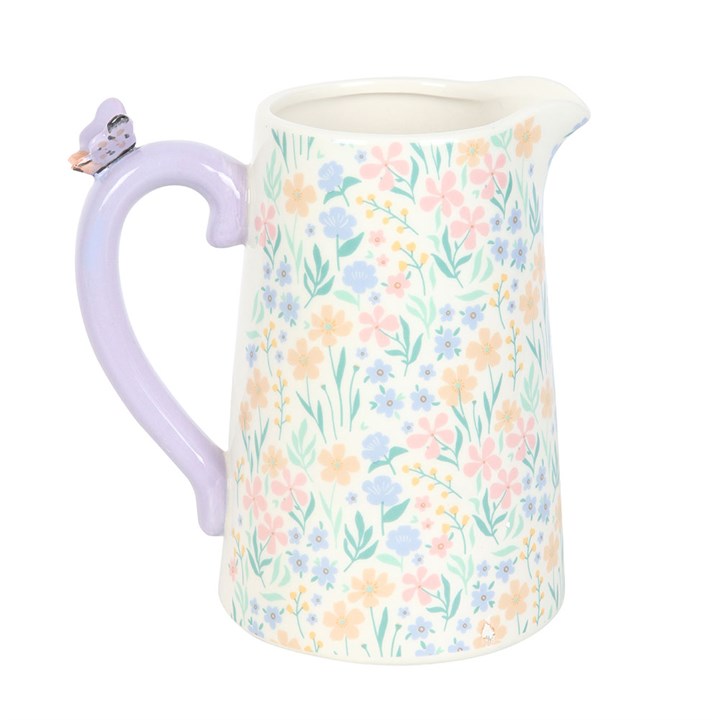 Flower Jug: Spring Blossom Ceramic Flower Jug – Lilac Butterfly Accent